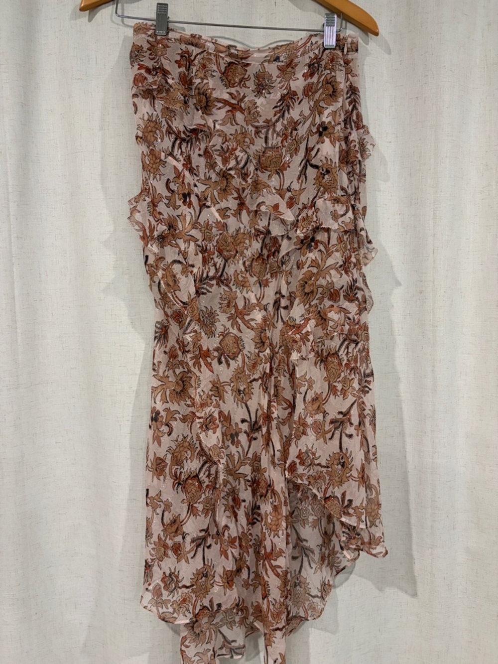 Veronica Beard Floral Ruffled Maxi Skirt in Blush and Brown